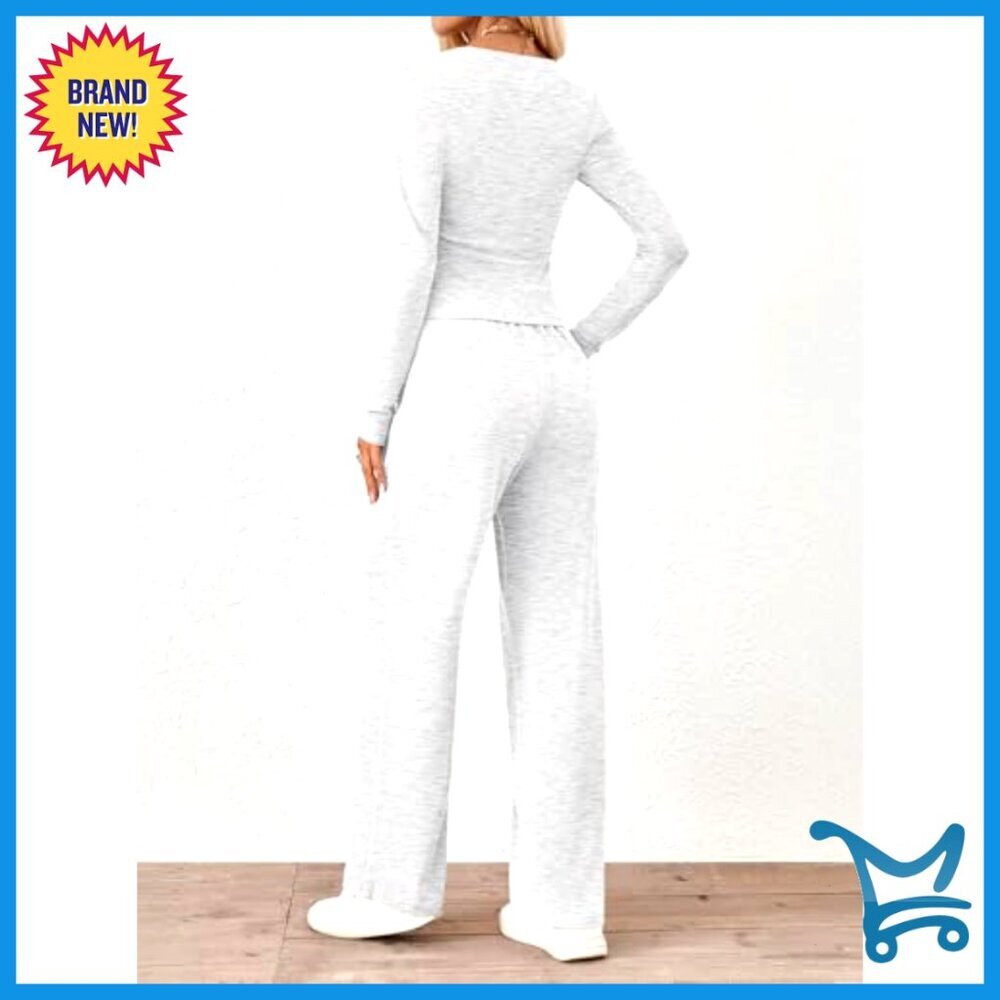 Soft Rayon Lounge Set Long Sleeve Shirt Wide Leg Pants Business Casual - Picture 4 of 5